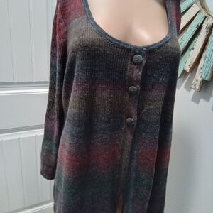 Notations Woman Plus Size 1X Multicolor Scooed Neck Cardigan Knit Sweater